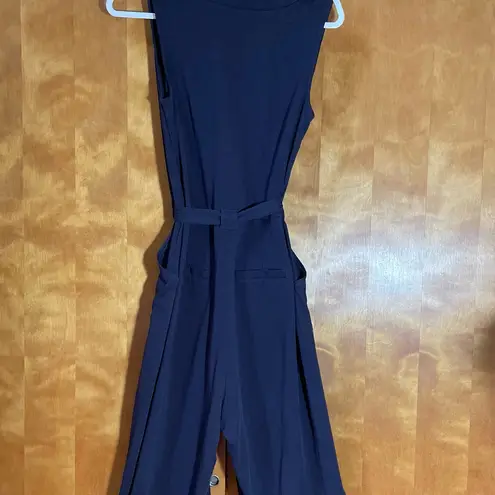 Boden Navy Blue Sleeveless Jumpsuit Womens 6 Tall Belted Wide Leg Pockets Comfy Size undefined