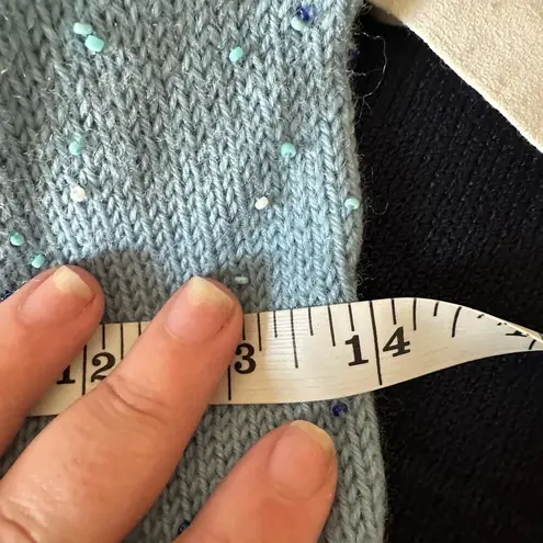 1960s VINTAGE | Unique Blue Beaded V Neck Sweater Dress | Approx size Small Med