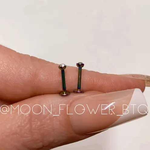 Rainbow Stainless Steel CZ Flat Back Earrings Pink