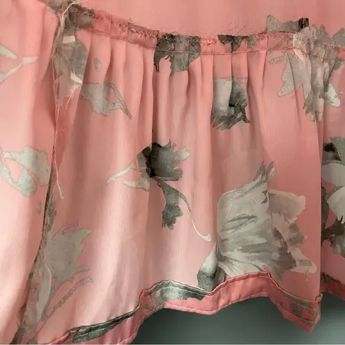 Handmade Muumuu Dress Floral Light Pink Maxi Ruffle Greek Ribbon Short Sleeves Size M