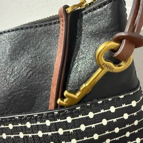Fossil Fiona Striped Crossbody Bag Purse Handbag Black White Brown With Key N Black