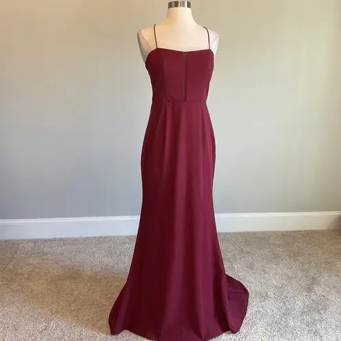 Jarlo London Burgundy Red Sleeveless Cut Out Mini Train Evening Gown Size 8 JARLO Long Dress