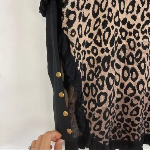 Joseph A. womans size large brown black leoprd print ruffle sweater cowl neck