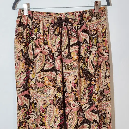 Anne Carson  Brown and  Pink Paisley Silk Wide-Leg Pants Size Large
