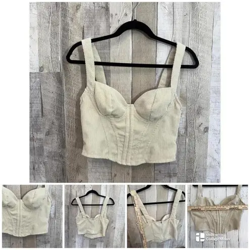 *Vintage Cream Ribbed Corset Top Women's Sz 6 Y2K Sleeveless Feminine Boho