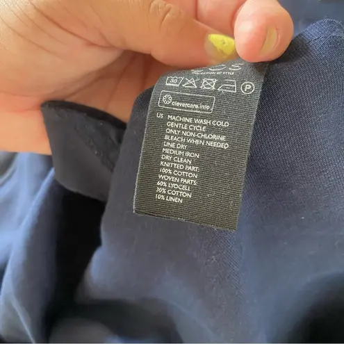 COS navy blue long sleeve tiered layered sheath dress