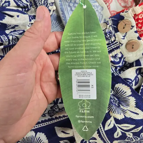 Farm Rio Mixed Pineapple Garden Mini Dress Red Blue Patchwork Floral Size XS