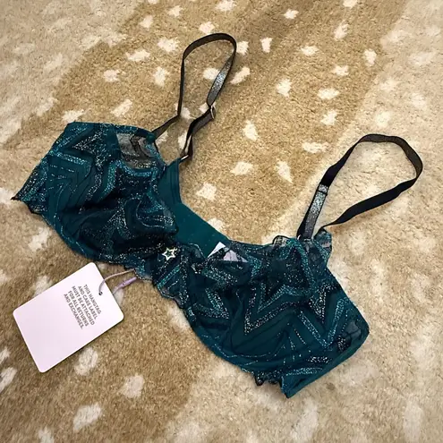 Savage X Fenty NWT Shining Star Embroidered Unlined Demi Bra women’s size 34C Blue