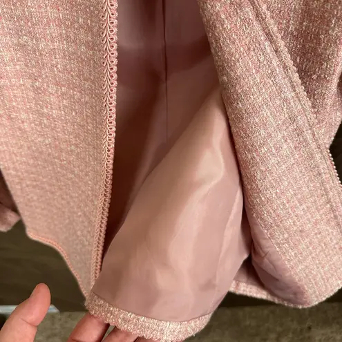 Karen Scott Open Front Tweed Jacket Braid Trim Pockets Lined Size 10P