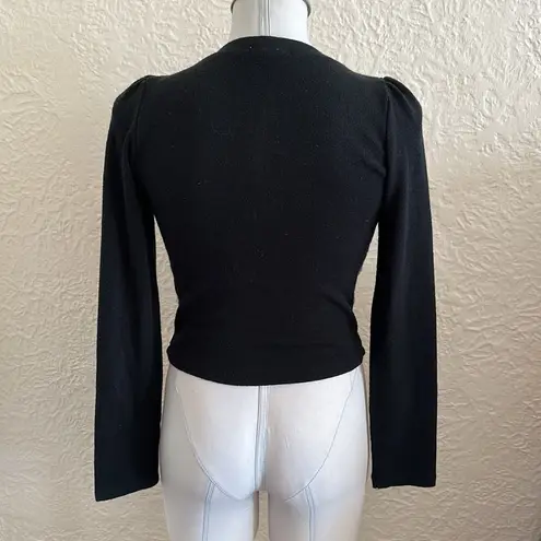 Delia’s Y2k Black Ivory Floral Crochet Puff Sleeve Cropped Cardigan Sweater XS Size undefined