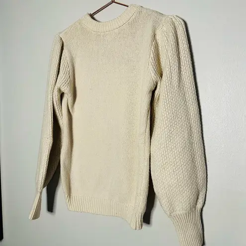 LOUNA Ivory Embroidered Puff Sleeve Floral Chunky Knit Sweater Size Small