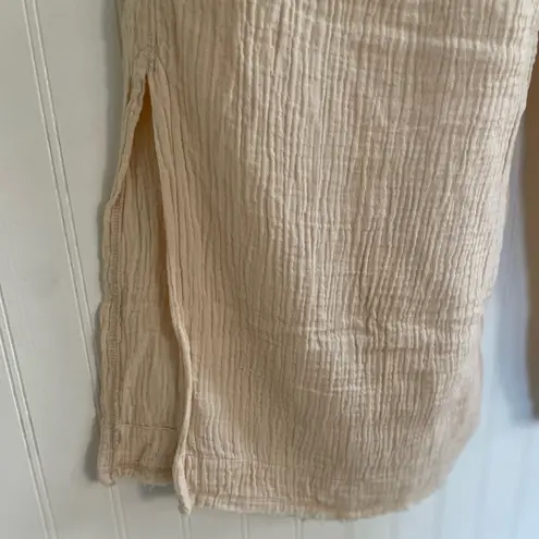 MELISSA NEPTON Summer Pant Pull On Wide Leg Waffle Cotton in Beige Clair Size L Tan Size L