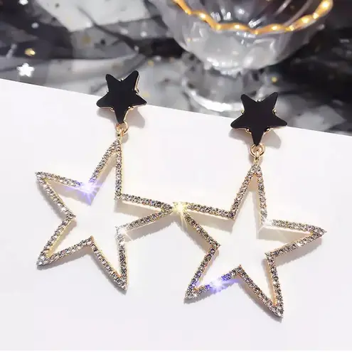 Crystal Hollow Star Stud Drop Earring Gold