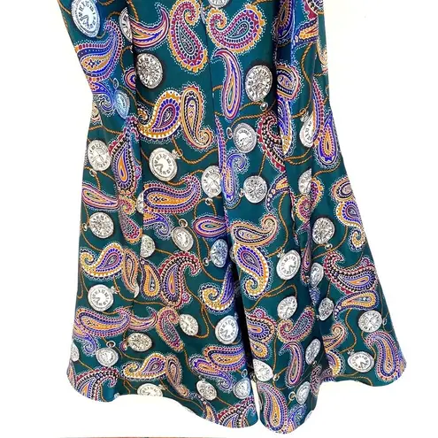 Violets & Roses vintage Womens large sleeveless green paisley clock print dress