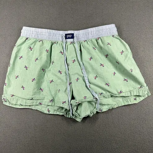 GapBody Shorts Womens Small Green Bird Print Drawstring Pajama Sleep Lounge