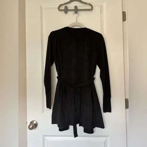 H by Halston Black Belted Suede Zipper Long Jacket New 0