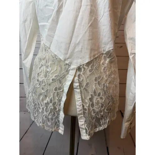 Roar Western Shirt large Signature Cowgirl Rodeo Pageant Blouse White Lace Bling