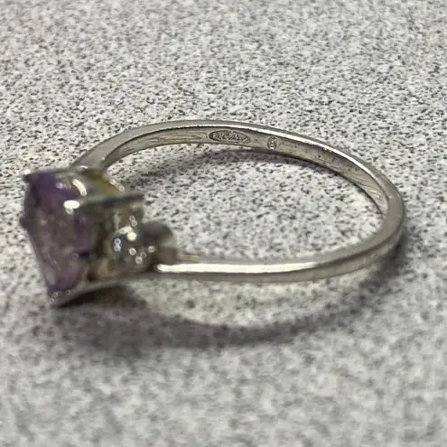 Vintage Avon Signed Sterling Silver 925 Pear Amethyst & CZ Accent Ring Size 8.75 Purple