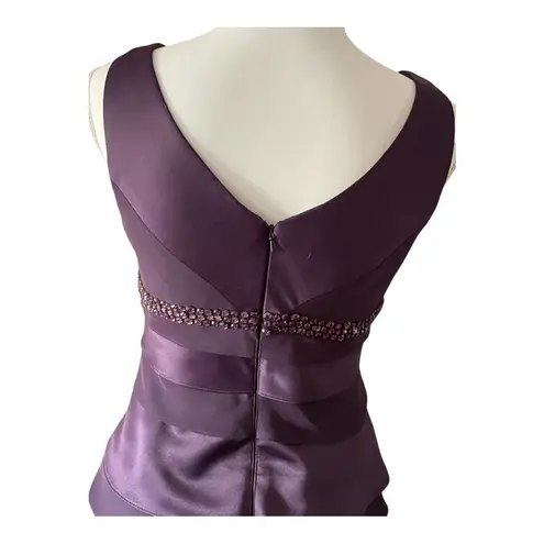 Alex Evenings Women Purple Sleeveless Layered Ruffle V-Neck With Beaded Waist