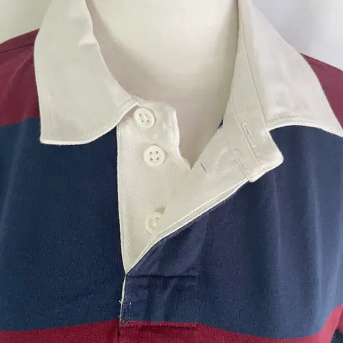 American Eagle New  Throwback Rugby Stripe Cropped Polo Shirt Maroon Navy Size XS