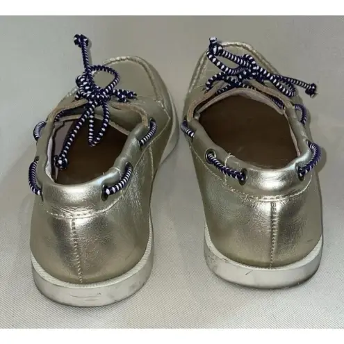 J Crew AJ825 Woman's Size 8 Gold Metallic Leather‎ Traditional Boat Shoes