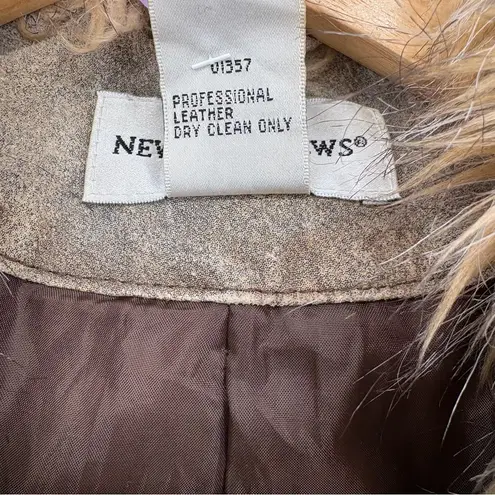 Newport News Vintage 90s 100% Leather Faux Fur Shearling Coat | Sz 6 | Brown Tan