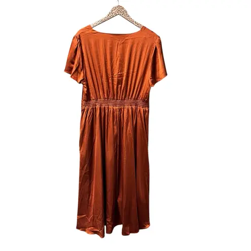 Baltic Born NEW Poppy Satin Midi Dress Short Sleeve Front Tie Rust Orange XXL