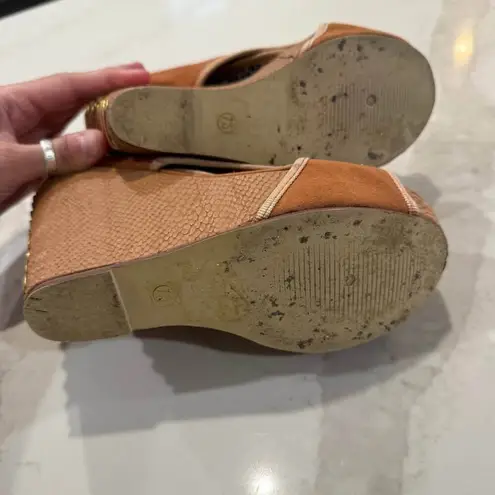 Modern Rush Senja Faux Suede Platform Laceup Wedge Heel Womens7.5 Tan Sandal y2k Size 7.5