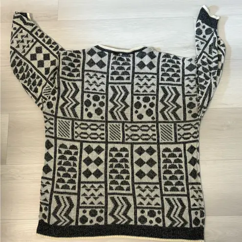 Vintage Garland Wool Blend Sweater Women's Medium Black Cream Geometric Knit