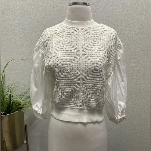 ALLSAINTS NWT All Saints Sol Mixed Media Lace Top in Chalk Sz XS $279