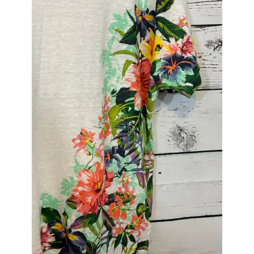 Tommy Bahama Women's  Linen Blend Floral T-Shirt White/Green Size L