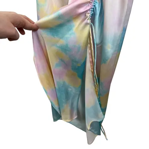 ZARA  Womens Watercolor Tie Dye Slip Midi Dress Blogger Favorite Sz XS | Ruched