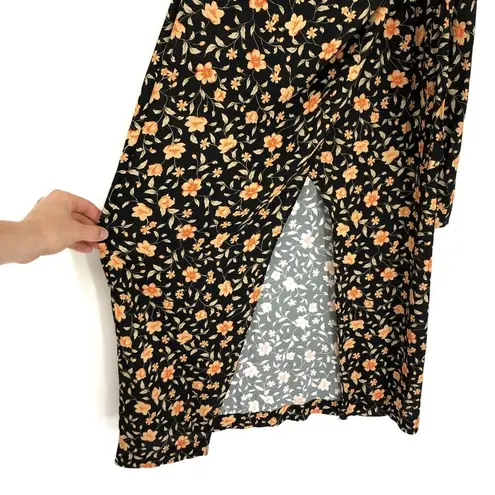 EVER NEW Hallie Wrap Floral Midi Dress Black Orange 4