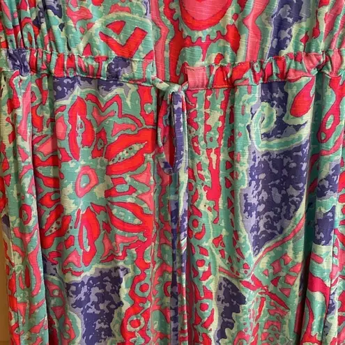Tori Richard Honolulu V Neck Roll Sleeve Tie Waist MinDress Tropical XS