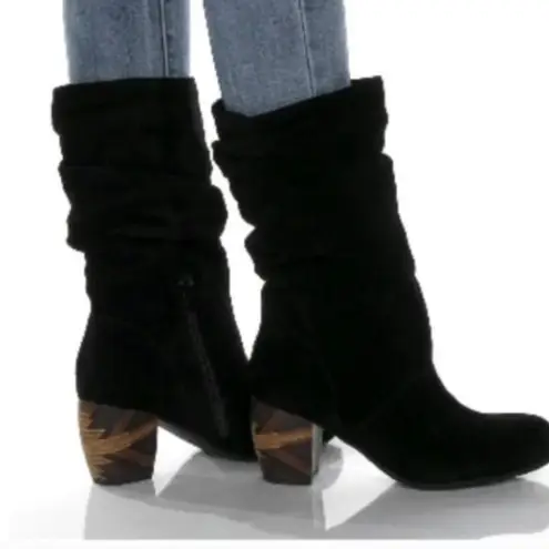 LAmour Des Pieds Pamby Black Suede Ruched Western inlaid Heel Boots womens 6