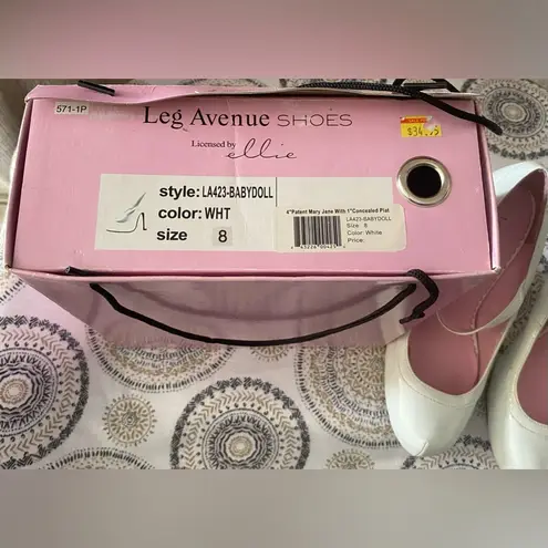 Leg Avenue Shoes By Ellie White Baby Doll Heels Size 8 New With Box