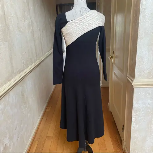 Dalia Macphee Long Sleeve Asymmetrical color block Maxi Sweater Dress black Sz M Size M