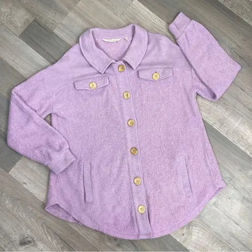 Soft Surroundings Terry Knit Button Front Shirt Jacket Shacket Lavender Small