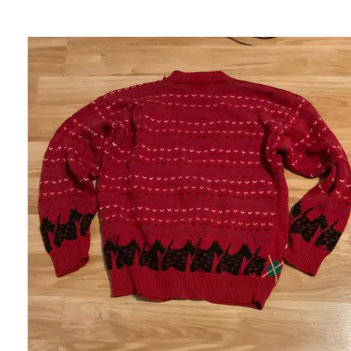 Susan Bristol Red Scottish Terrier Dog Fair Isle Knit Cardigan Sweater Womens S
