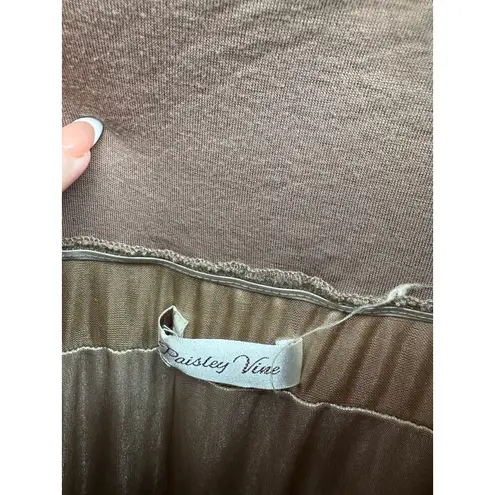 Paisley Vine Women Brown Tiered Ruffle Skirt Size L Stretch Boho Artsy Lagenlook Size M