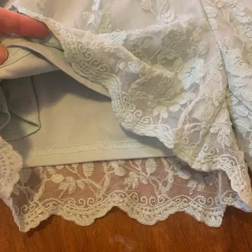 Listicle  NWT Romper Large Sage Mint Green Shorts Embroidered Lace Sheer Sleeves