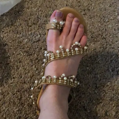 Gold & Pearl Beaded Sandals Size 9