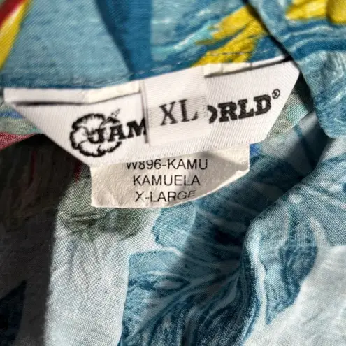 Jams World Kamuela Print Tank Top Blue Tropical Floral Crinkle Rayon Hawaiian XL
