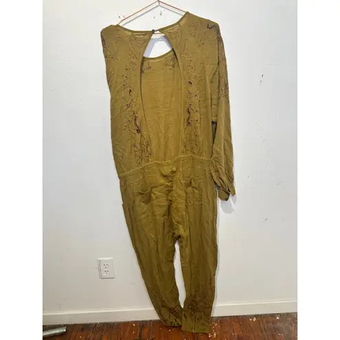 ONE TEASPOON Tobacco Tan Embroidered Lace Cutout Long Sleeve Jumpsuit Size XS Brown