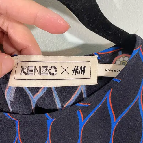 Kenzo x H&M Women's Abstract Print 100% Silk Ruffle Cap Sleeve Blouse Size 2
