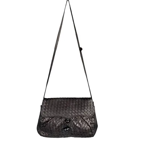 VTG Italian Woven Lambskin Butter Soft Leather Crossbody Bag Purse Black