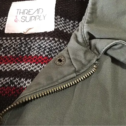 Thread and Supply  olive green Aztec vest - breast pockets with zippers cinch waist