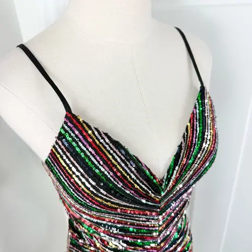 Dress the Population Viviane Rainbow Sequin Ruched Mini Dress Sz S NWT