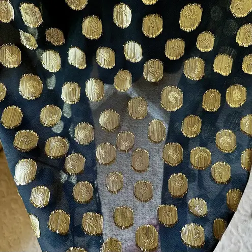 Robbie Bee Black Gold Polka Dot Midi Dress Sleeveless Scarf Bow Sheer Date Night