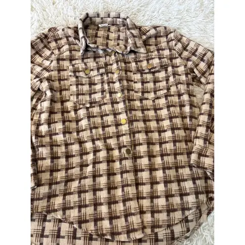 Grace & Emma Plaid Flannel Shacket Shirt Jacket Women's Size L Brown Button Up Size L